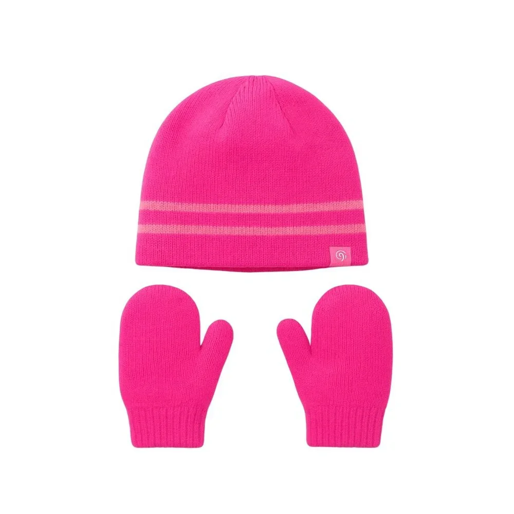 3 Piece Champion Kids Matching Set Girls Beanie Mittens Knit Outdoor Winter Snow